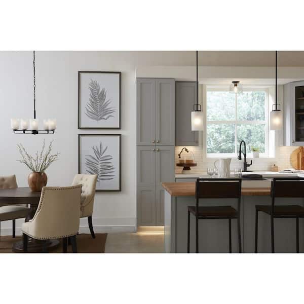 League Collection 5-Light Matte Black Etched Glass Contemporary Chandelier Light
