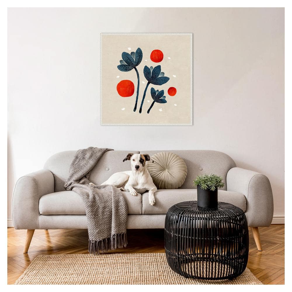 Blue Flowers II Abstract Canvas Print with White Floater Frame
