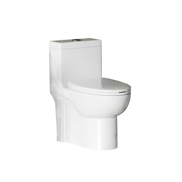 12 in. Rough In 1-Piece 1.1/1.6 GPF Dual Flush Elongated Toilet in Glossy White, Seat Included