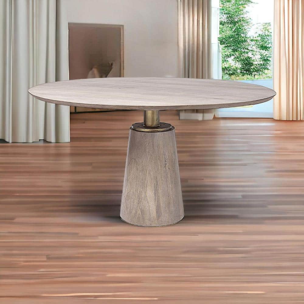 HomeRoots Brown Wood 54 in. Pedestal Dining Table Seats 4 2000380485 ...