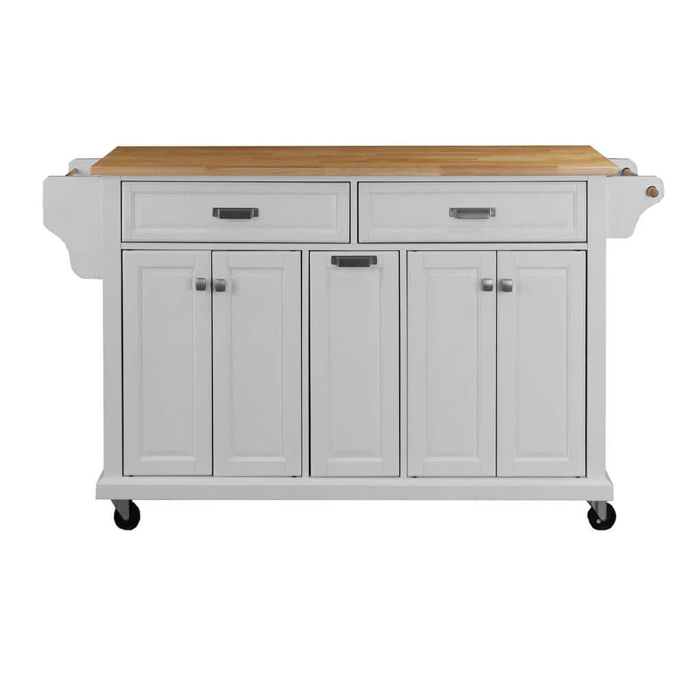 ANGELES HOME White Solid Wood Countertop 60 1/2 in. W Rolling Kitchen ...