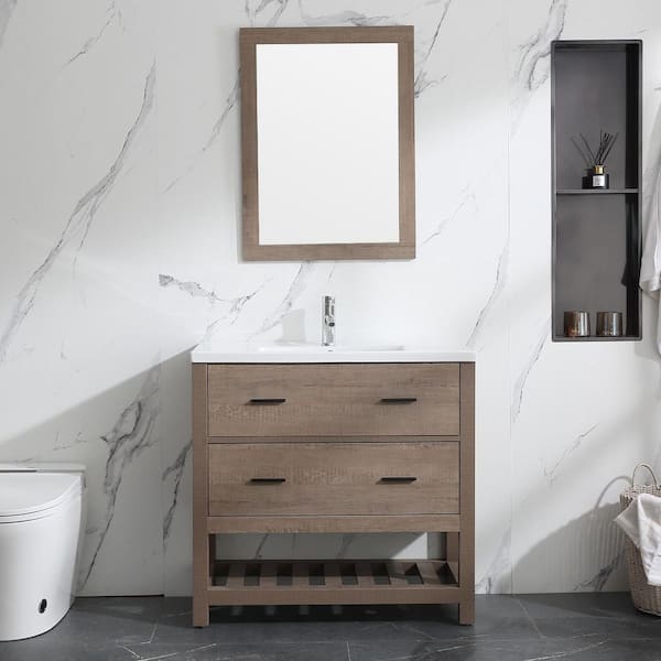36 in. with White Resin Top 36in. x 18 in. Bathroom Vanity with Vessel Sink and Mirror