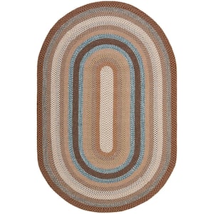 Braided Brown/Multi 8 ft. x 10 ft. Oval Border Area Rug