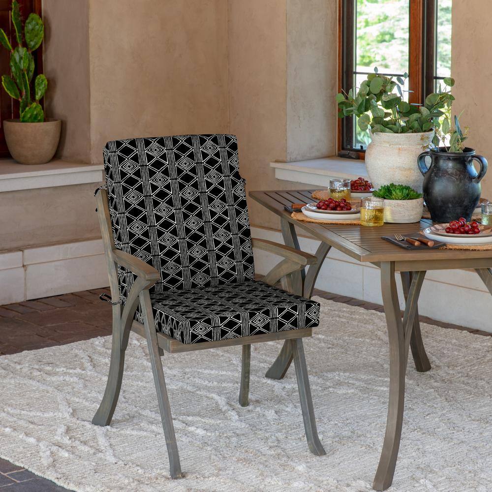 Black Global Stripe Outdoor Highback Dining Chair Cushion
