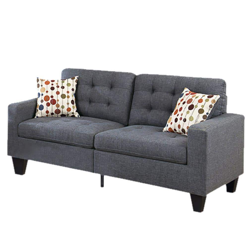 Gray Linen 2-Piece Sofa Set with Accent Pillows
