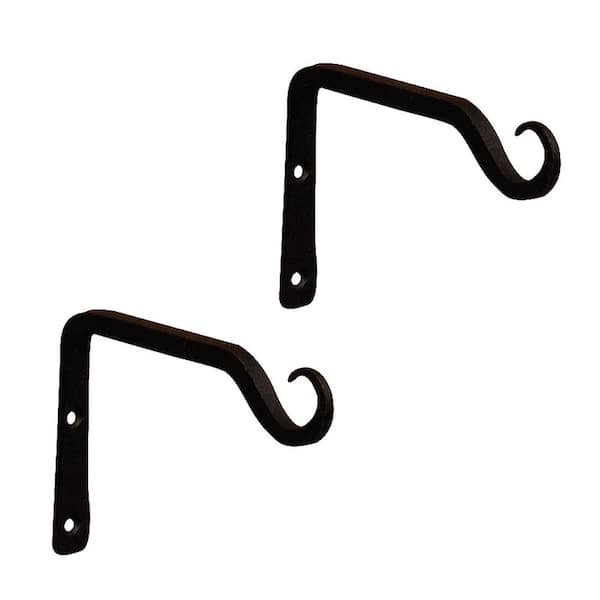 Set of 2 Straight Up Wrought Iron Curled Wall Bracket Hooks Hanger 6 in. Long Black Powder Coat Finish