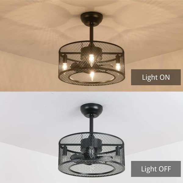 FANNEHONNE 18 in. Black Farmhouse Ceiling Fan with Light Cage