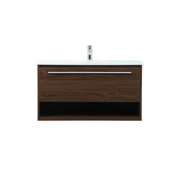 Unbranded Timeless Home 36 in. W Single Bath Vanity in Walnut with Engineered Stone Vanity Top in Ivory with White Basin