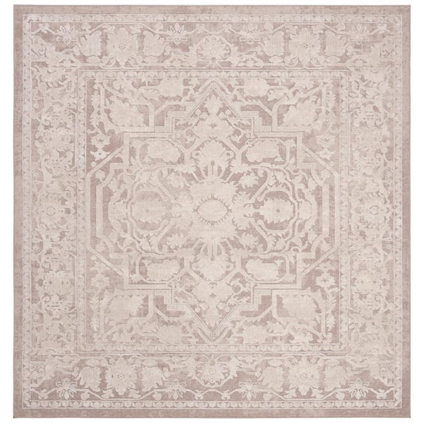 SAFAVIEH Reflection Beige/Cream Doormat 3 ft. x 3 ft. Border Floral Square Area Rug