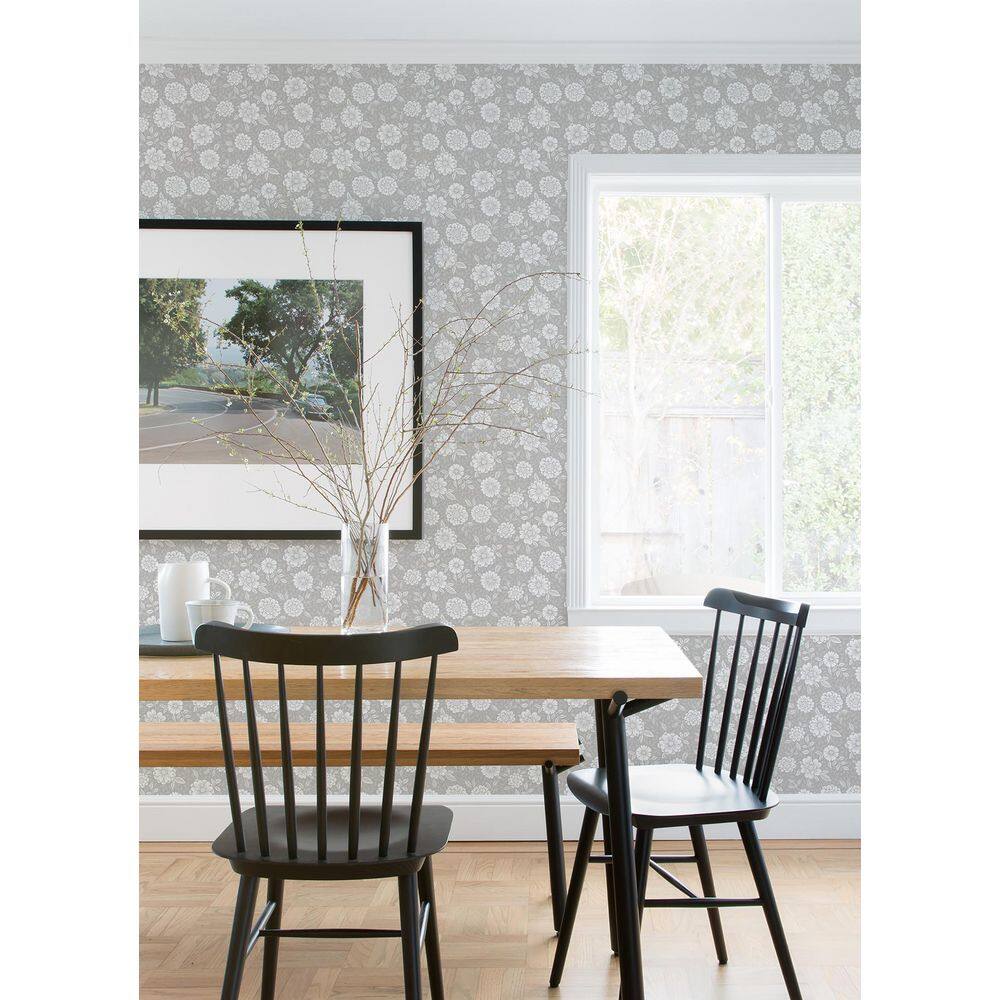 Grey and White Floral Non-Woven Wallpaper Roll