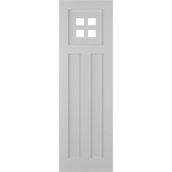 Ekena Millwork 12 in. x 59 in. True Fit PVC San Antonio Mission Style Fixed Mount Flat Panel Shutters Pair in Hailstorm Gray