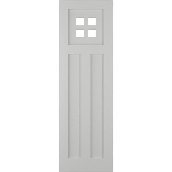 Ekena Millwork 15 in. x 70 in. True Fit PVC San Antonio Mission Style Fixed Mount Flat Panel Shutters Pair in Hailstorm Gray
