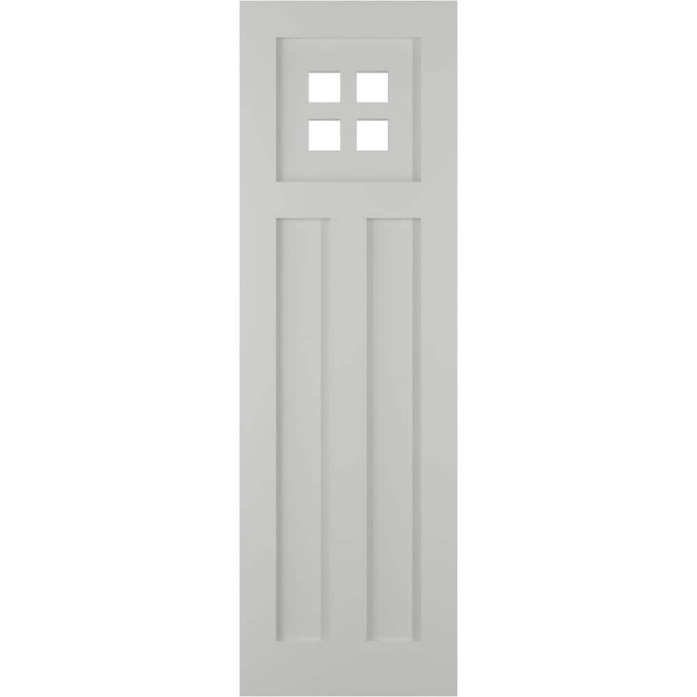 18 in. x 27 in. PVC True Fit San Antonio Mission Style Fixed Mount Flat Panel Shutters Pair in Hailstorm Gray price history on PriceWatchPro