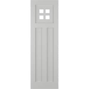 True Fit 18 in. x 31 in. Flat Panel PVC San Antonio Mission Style Fixed Mount Shutters, Hailstorm Gray (Per Pair)