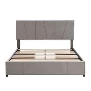 Frame Queen Size Upholstery Platform Bed with 4 Drawers on 2 Sides Adjustable Headboard Gray
