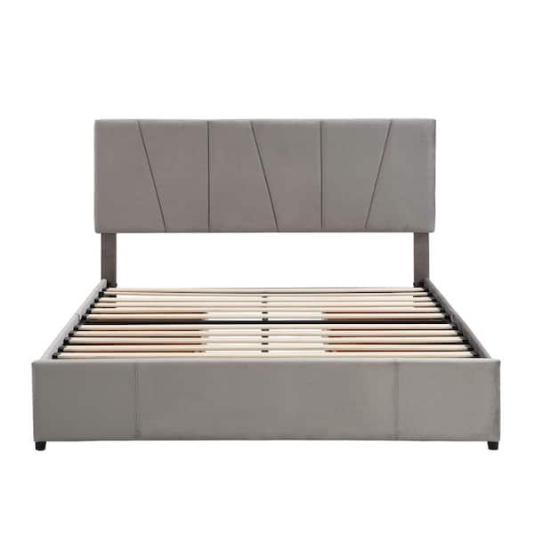 Polibi Frame Queen Size Upholstery Platform Bed with 4 Drawers on 2 Sides Adjustable Headboard Gray