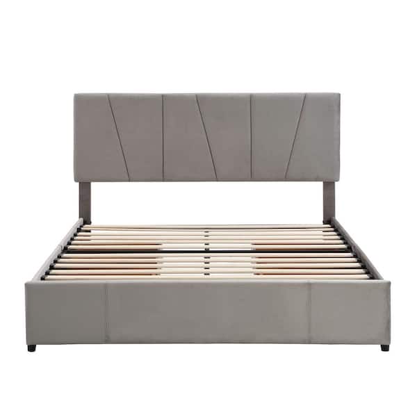 Polibi Frame Queen Size Upholstery Platform Bed with 4 Drawers on 2 Sides Adjustable Headboard Gray