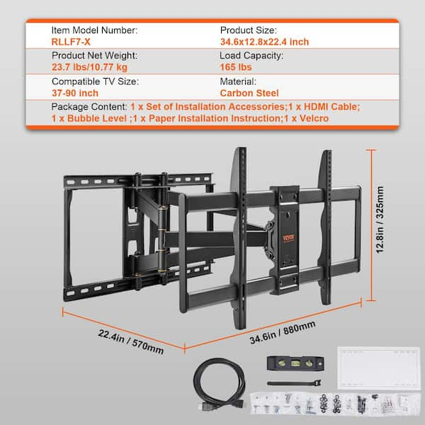 VEVOR Full Motion TV Mount Fits for 37-90 in. TVs Swivel Tilt