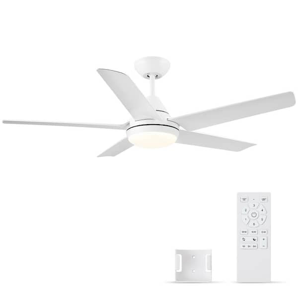 48 in. Indoor Integrated LED Matte White Ceiling Fan with Light Kit, 5 Blades and Remote Control
