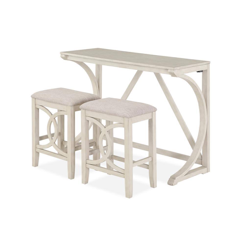Bella Beige Wood Counter Table with 2 Stools