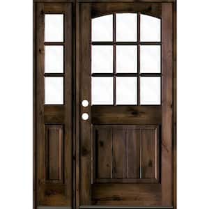 46 in. x 80 in. Knotty Alder Right-Hand/Inswing 1/2 Lite Clear Glass Black Stain Wood Prehung Front Door/Left Sidelite