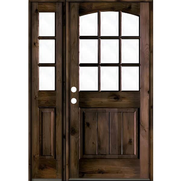 Krosswood Doors 46 in. x 80 in. Knotty Alder Right-Hand/Inswing 1/2 Lite Clear Glass Black Stain Wood Prehung Front Door/Left Sidelite