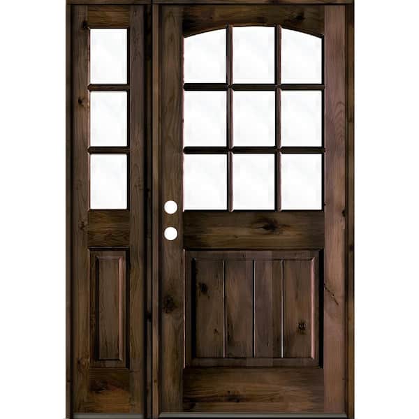 Krosswood Doors 50 in. x 80 in. Knotty Alder Right-Hand/Inswing 9-Lite Clear Glass Black Stain Wood Prehung Front Door/Left Sidelite