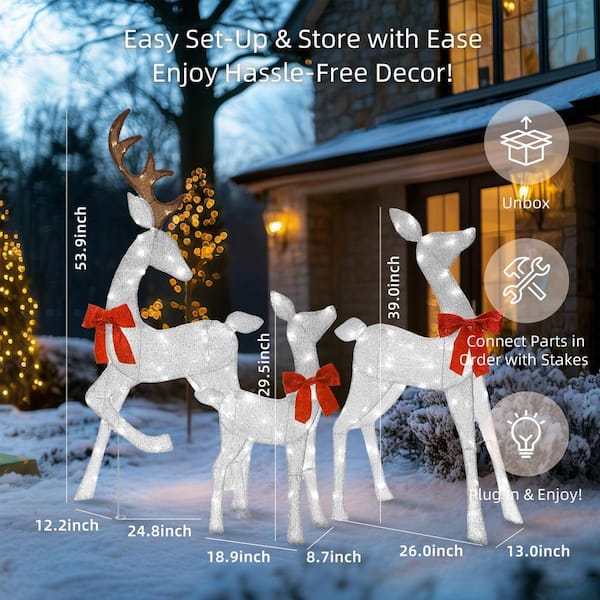 Starfree 3-Pieces Outdoor Christmas Decoration Reindeer Family