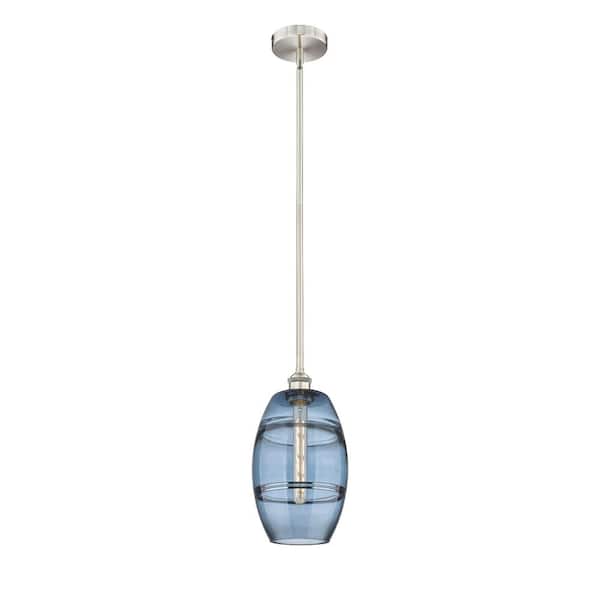 Vaz 100-Watt 1-Light Brushed Satin Nickel Shaded Mini Pendant Light with Painted Glass Shade