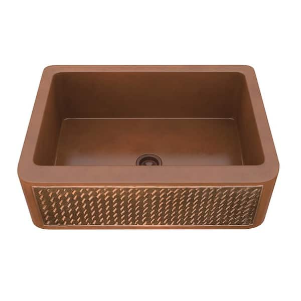 ANZZI Indulgence Farmhouse Handmade Copper 30 in. Single Bowl Kitchen Sink with Weave Design Panel in Polished Antique Copper