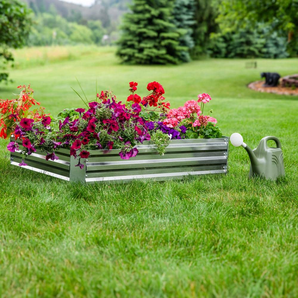 Silver Galvanized Steel Rectangle Raised Garden Bed for Outdoor Patio