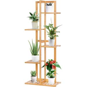 40 in. Tall Indoor/Outdoor Bamboo Wood 6 Potted Plant Stand (5-Tired)