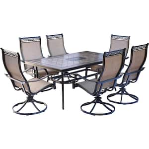Monaco 7-Piece Aluminum Outdoor Dining Set with Rectangular Pocelain Tile-Top Table and 6 Sling Swivel Rocker Chairs