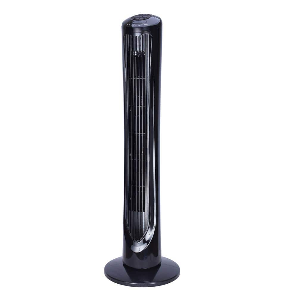 Hampton Bay 40 in. 3 Speed Remote Control Oscillating Tower Fan in Black, Plastic injection