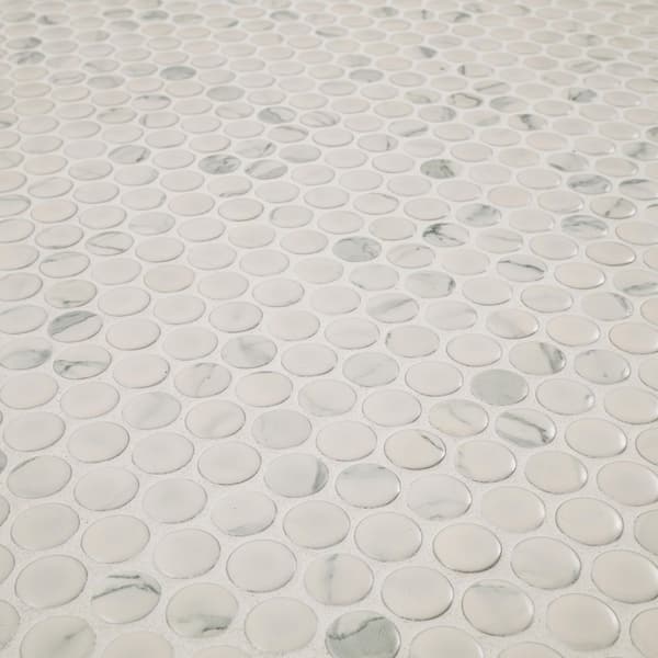 Carrara Penny Round 12 in. x 12 in. x 6mm Matte Porcelain Mesh-Mounted Mosaic Tile (14.4 sq. ft./Case)