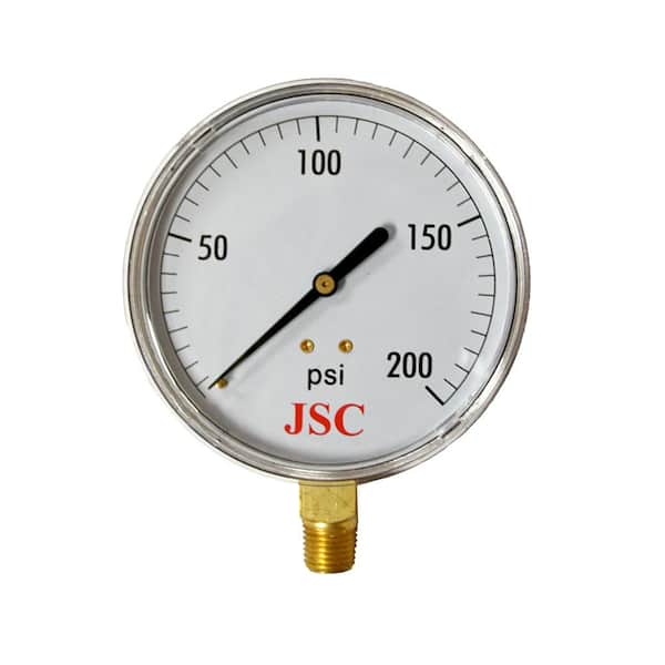 JONES STEPHENS 200 PSI Pressure Gauge with 2-1/2 in. Face and 1/4 in. MIP Brass Connection