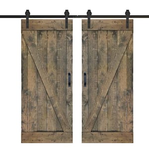 Z Series 72 in. x 84 in. Aged Barrel Finished DIY Knotty Pine Wood Double Sliding Barn Door with Hardware Kit