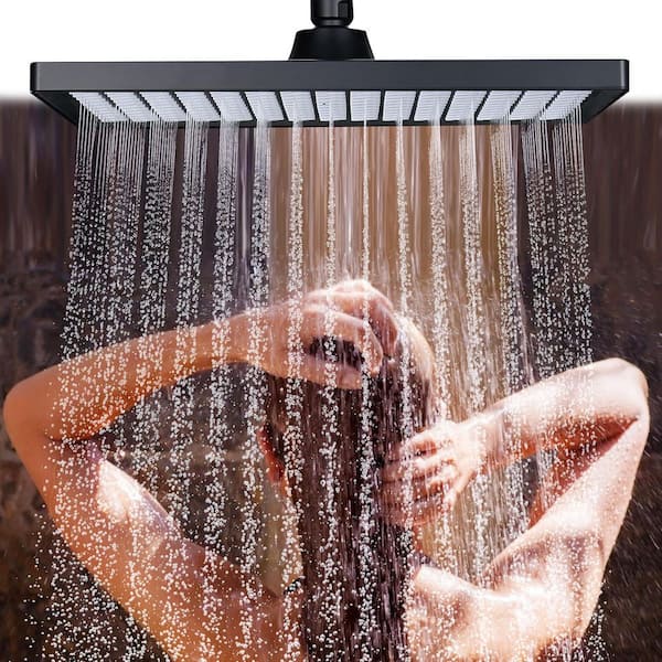 Rainfull 6-Spray 12 in. Wall Mount Dual Shower Head and Handheld Shower Head 1.8 GPM in Matte Black