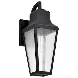 Lawrence 1-Light Matte Black Hardwired Outdoor Wall Lantern Sconce with Clear Seeded Glass Shade