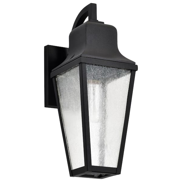 SATCO Lawrence 1-Light Matte Black Hardwired Outdoor Wall Lantern Sconce with Clear Seeded Glass Shade