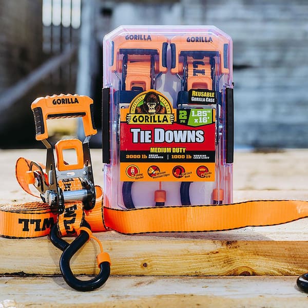 Gorilla - 16 ft. x 1.25 in. Medium Duty Tie Down Ratchet Strap (2-Pack)