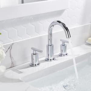 8 in. Widespread 2-Handle 3-Hole Bathroom Faucet Bathroom Sink Faucet with Metal Drain and Supply Hose in Chrome
