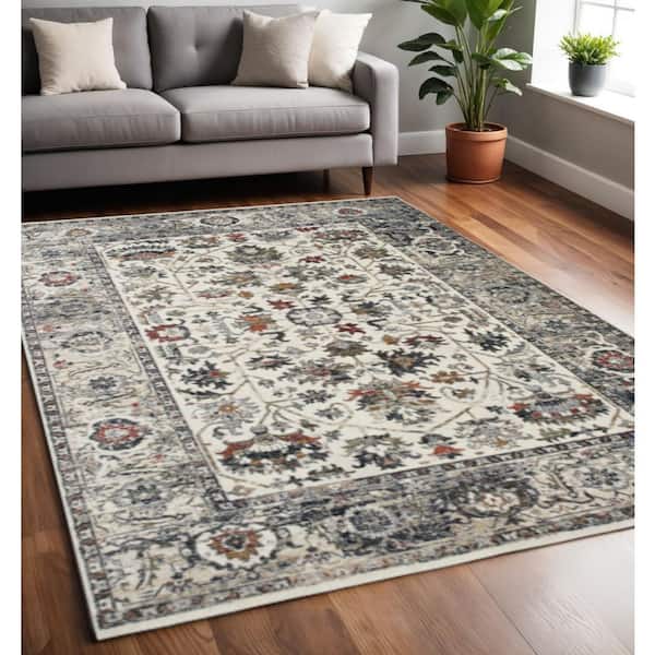 Cream 5 ft. x 8 ft. Woven Medallion Rectangle Indoor Area Rug