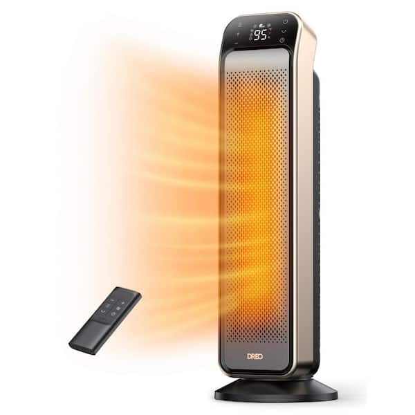1500W 25 in. Indoor Portable Ceramic Convection Electric Space Heater, w/Remote, Thermostat, 3-Modes in Gold