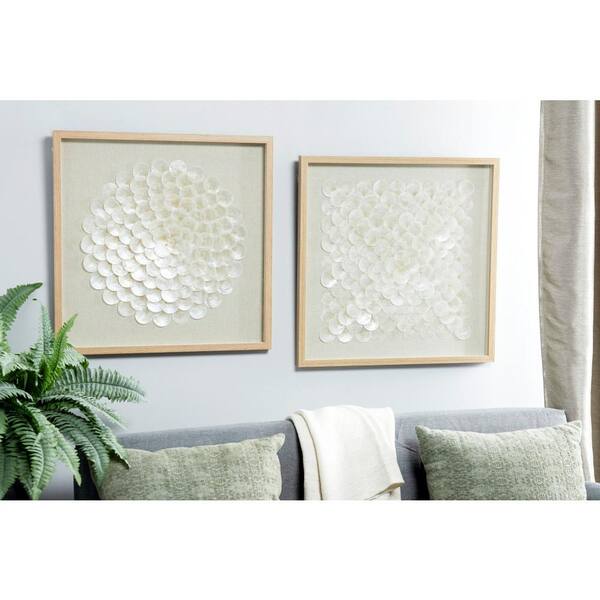 Litton Lane Cream Handmade Overlapping Shells Geometric Shadow Box with  Canvas Backing (Set of 2) 042194 The Home Depot