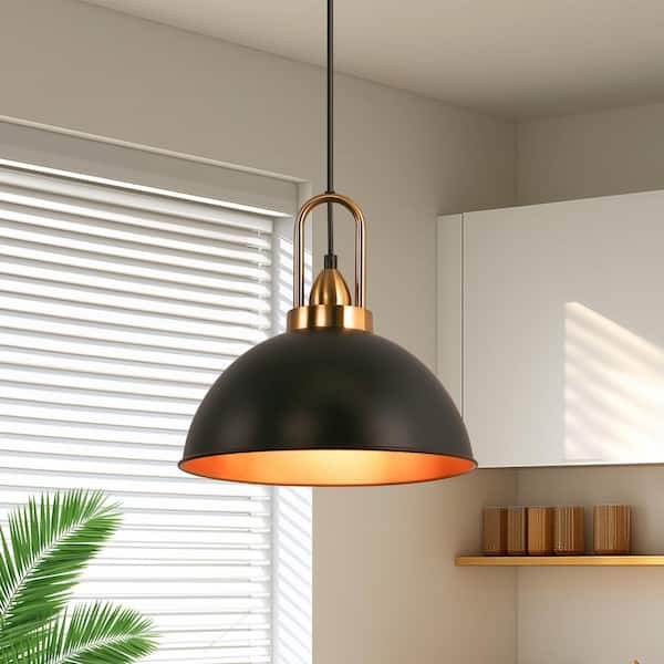 EDISHINE Farmhouse Pendant Light, Metal Hanging Light Fixture With Wooden Grain