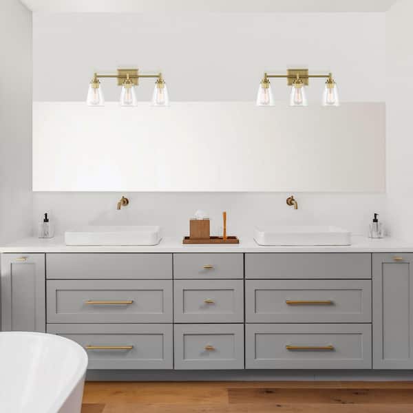 Westin 22.5 in. 3-Light Brushed Gold Industrial Vanity Light with Clear Glass Shades