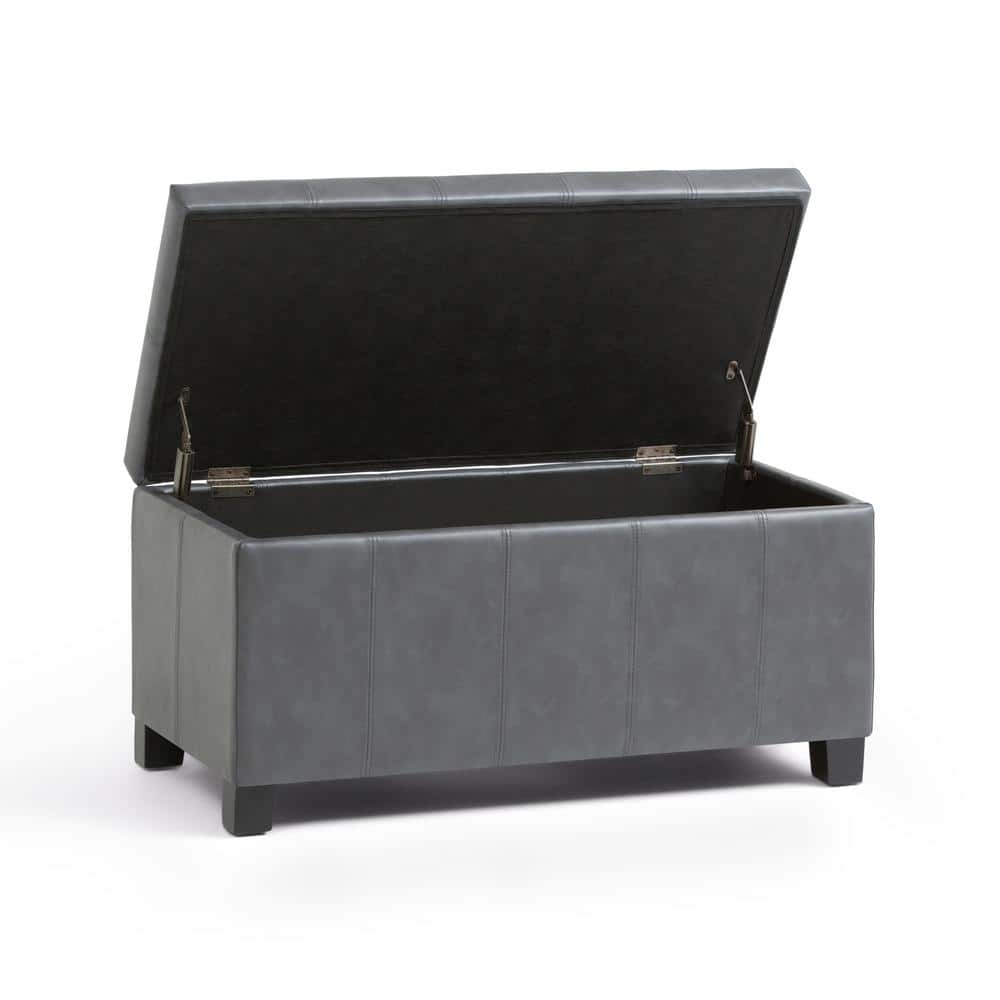 Stone Gray Faux Leather Tufted Storage Ottoman Bench