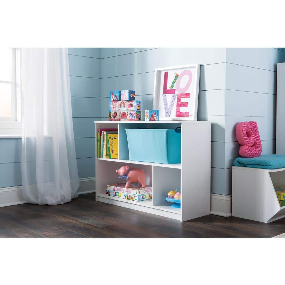 White Wood Laminate Kids Toy Storage Bookcase with Cubes