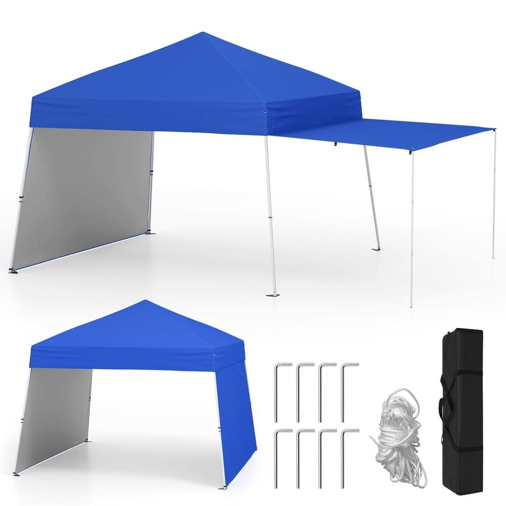 14 x 9.2 ft. Pop up Canopy Tent with 2 Convertible Sidewalls to Awning and Stakes Weather Resistant UV Protection-Blue price history on PriceWatchPro